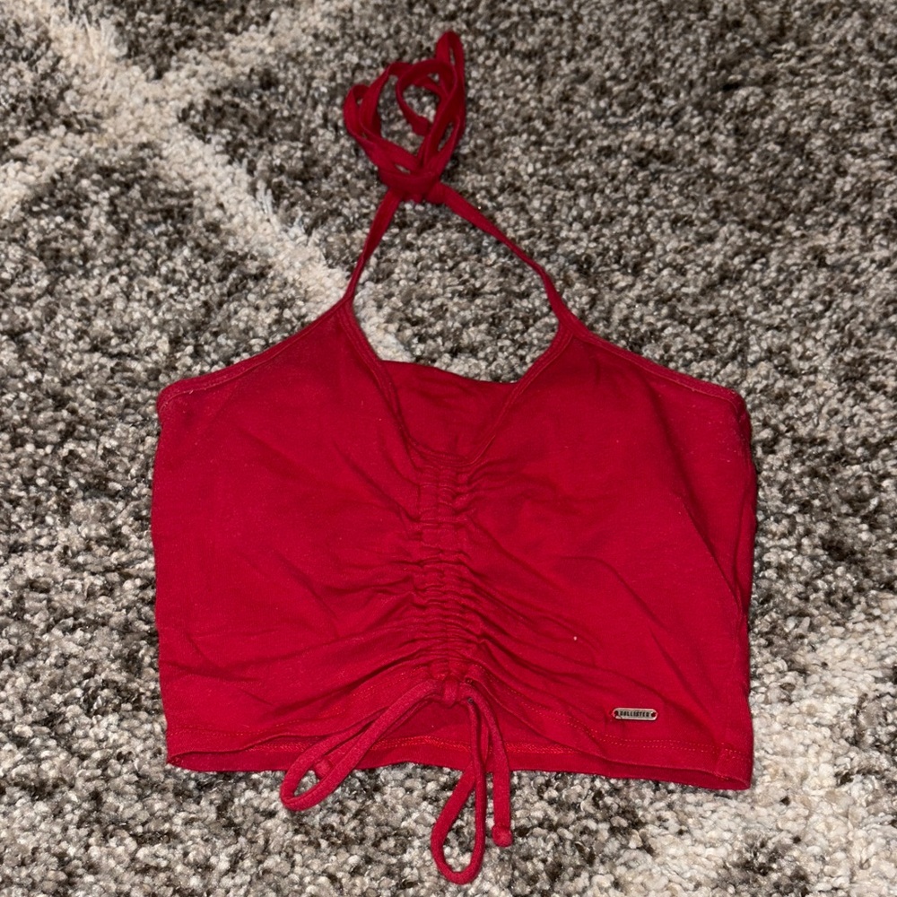 Hollister Red Ruched Halter Tank Top